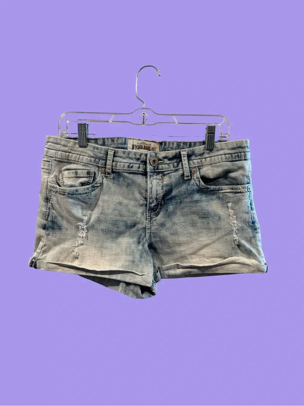 Hydraulic Light Blue Distressed Denim Shorts
